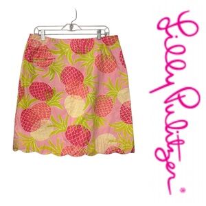 Vintage Lilly Pulitzer Skirt Tropical Punch Pineapple Scalloped Hem Cute size 14